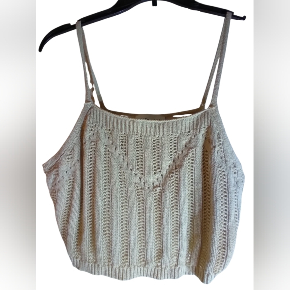 Freshman 1996 Elegant Cream Knit Women's Crop Top Size Large Spaghetti Strap
